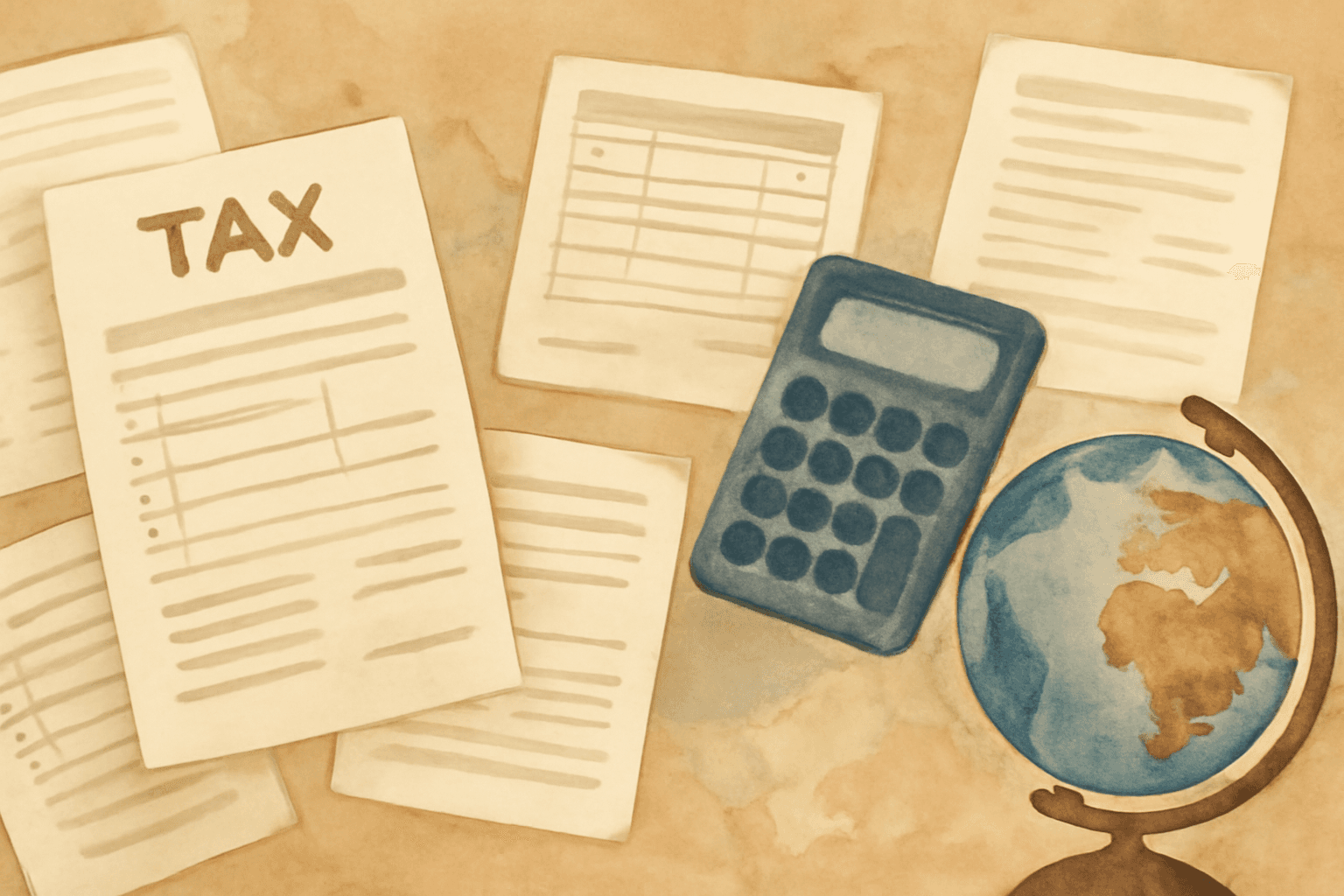 Illustration of legal and tax documentation related to foreign contractors.